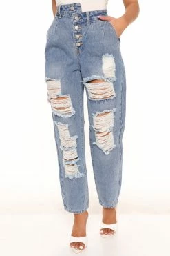 Fashion Nova Crossover Mom Jeans - Medium Blue Wash