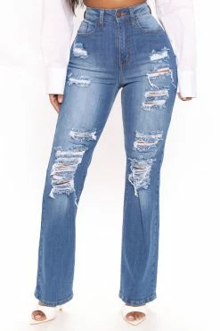 Fashion Nova Only One High Rise Straight Leg Jeans - Medium Blue Wash