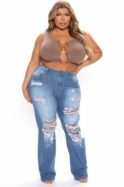Fashion Nova Only One High Rise Straight Leg Jeans - Medium Blue Wash