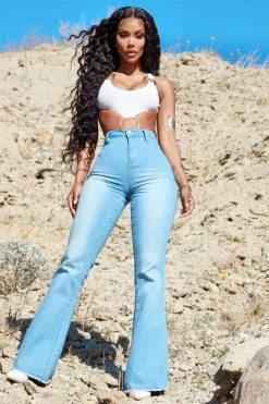 Fashion Nova Valentina High Rise Flare Jeans - Light Blue Wash