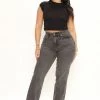 Fashion Nova Gimme Some Straight Talk Side Slit Jeans - Grey