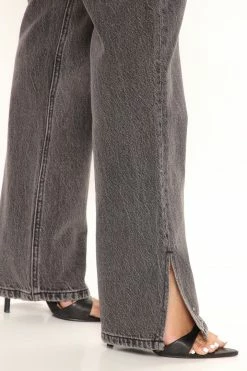 Fashion Nova Gimme Some Straight Talk Side Slit Jeans - Grey