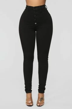 Fashion Nova Classic Button Up Skinny Jeans - Black