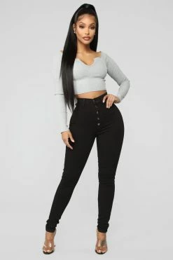 Fashion Nova Classic Button Up Skinny Jeans - Black
