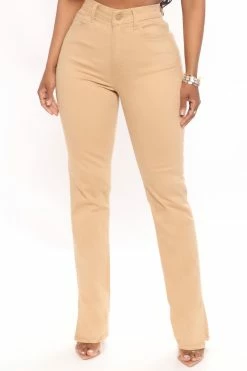 Fashion Nova Killing 'Em Nicely Side Slit Jeans - Khaki Straight Leg Jeans