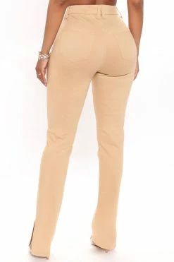 Fashion Nova Killing 'Em Nicely Side Slit Jeans - Khaki Straight Leg Jeans