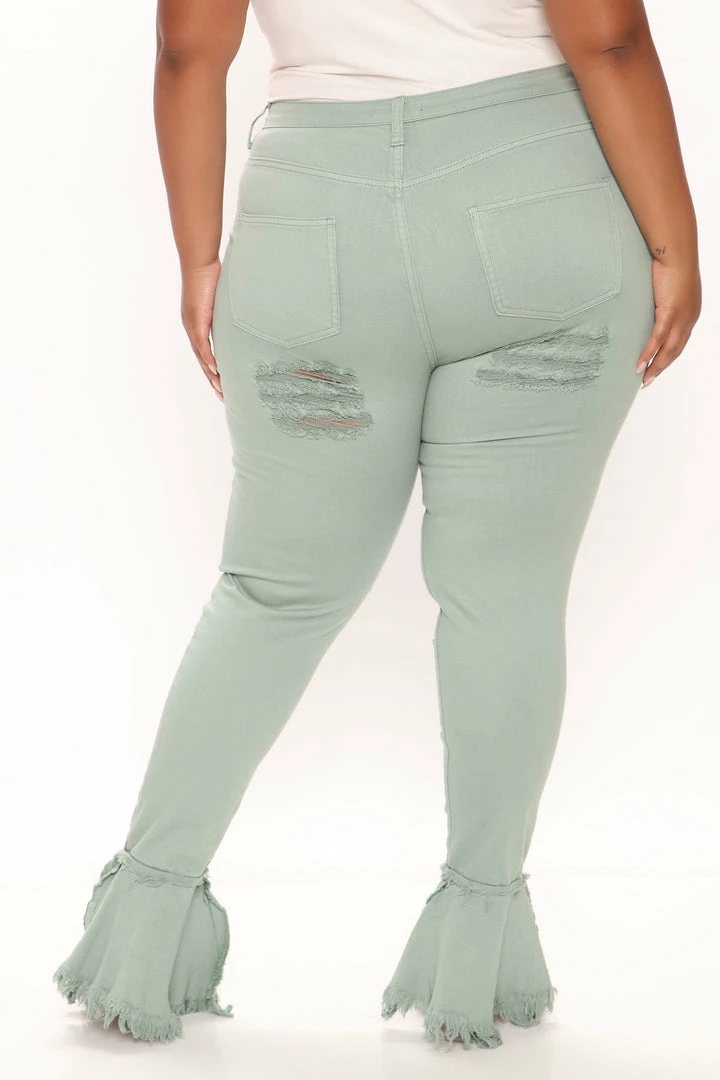 Fashion Nova Fray What You Mean Flare Leg Jeans - Sage Flare Jeans