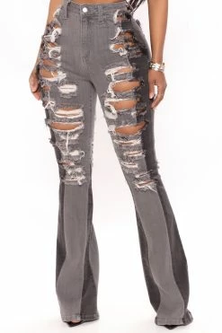 Fashion Nova Catchin Feelings High Waisted Flare Jeans - Black/Grey