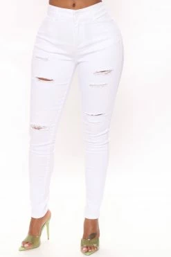 Fashion Nova Reality Check Ripped Skinny Jeans - White