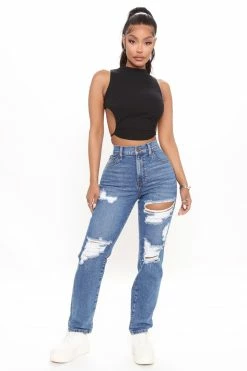 Fashion Nova Because I Said So Destroyed Mom Jeans - Medium Blue Wash