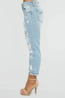 Fashion Nova Jeans Muggin Distressed Boyfriend Jeans - Light Blue Wash