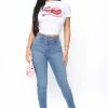 Promo ❤️ Fashion Nova Cross Me Once Stretch Skinny 👖 Jeans - Medium Blue Wash 🌟 2 Fashion Nova Cross Me Once Stretch Skinny Jeans - Medium Blue Wash
