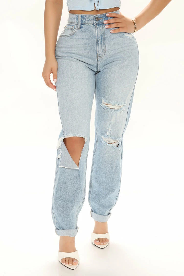 Best deal π Fashion Nova Classic Tapered Ripped Mom π Jeans - Light Blue Wash π 4 Fashion Nova Classic Tapered Ripped Mom Jeans - Light Blue Wash