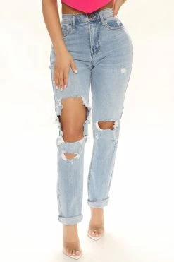 Fashion Nova Starstruck Ripped Mom Jeans - Light Wash