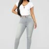 Fashion Nova Serving Curves High Rise Skinny Jeans - Grey