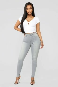 Fashion Nova Serving Curves High Rise Skinny Jeans - Grey