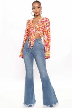 Fashion Nova What A Show Off Booty Lifting Flare Jeans - Medium Blue Wash