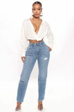 Fashion Nova Super Mom High Rise Jeans - Medium Blue Wash