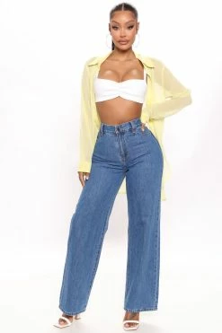 Fashion Nova Take Life By The Hand Wide Leg Jeans - Medium Blue Wash Mom Jeans