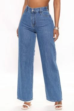 Fashion Nova Take Life By The Hand Wide Leg Jeans - Medium Blue Wash Mom Jeans