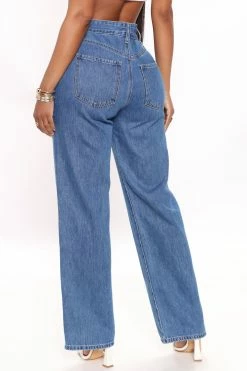 Fashion Nova Take Life By The Hand Wide Leg Jeans - Medium Blue Wash Mom Jeans