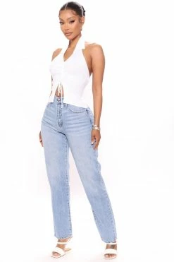 Fashion Nova Hold Me Close High Rise Straight Leg Jeans - Light Blue Wash