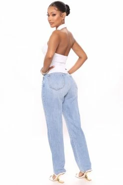 Fashion Nova Hold Me Close High Rise Straight Leg Jeans - Light Blue Wash