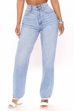 Fashion Nova Hold Me Close High Rise Straight Leg Jeans - Light Blue Wash