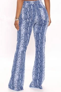 Fashion Nova Valentina High Rise Snake Flare Jeans - Medium Blue Wash