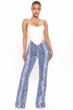 Fashion Nova Valentina High Rise Snake Flare Jeans - Medium Blue Wash