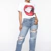 Fashion Nova Know It All Mid Rise Boyfriend Jeans - Medium Blue Wash