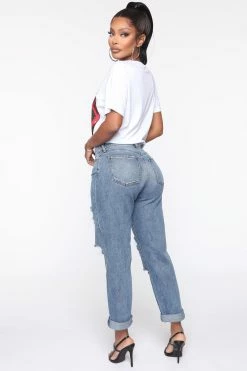 Fashion Nova Know It All Mid Rise Boyfriend Jeans - Medium Blue Wash