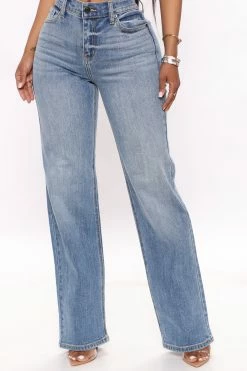 Fashion Nova Be Authentic Slouchy Stretch Straight Leg Jeans - Medium Blue Wash