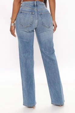Fashion Nova Be Authentic Slouchy Stretch Straight Leg Jeans - Medium Blue Wash