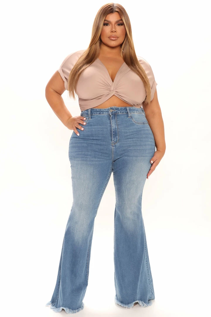 Fashion Nova What A Show Off Booty Lifting Flare Jeans - Medium Blue Wash