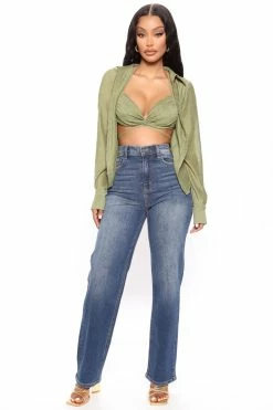 Fashion Nova Uptown Stretch High Rise Straight Leg Jeans - Vintage Blue Wash