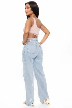 Fashion Nova My Go To Ripped Straight Leg Jeans - Medium Blue Wash