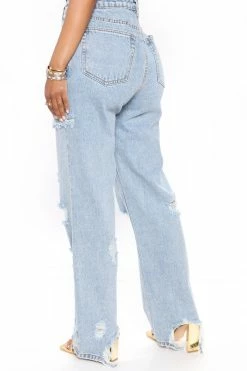 Fashion Nova My Go To Ripped Straight Leg Jeans - Medium Blue Wash