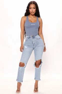 Fashion Nova Tabloid Starlet Ripped Mom Jeans - Light Blue Wash