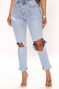 Fashion Nova Tabloid Starlet Ripped Mom Jeans - Light Blue Wash