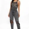 Fashion Nova Make It Rain High Rise Destroy Mom Jeans - Black Wash