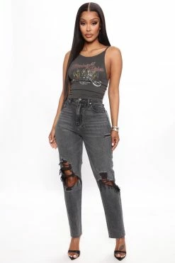 Fashion Nova Make It Rain High Rise Destroy Mom Jeans - Black Wash
