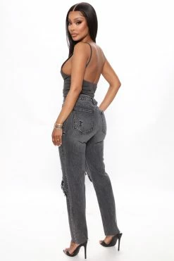 Fashion Nova Make It Rain High Rise Destroy Mom Jeans - Black Wash