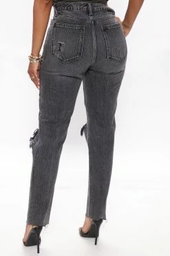 Fashion Nova Make It Rain High Rise Destroy Mom Jeans - Black Wash
