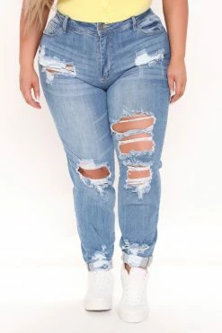 Fashion Nova Shannon High Rise Distressed Jeans - Light Blue Wash
