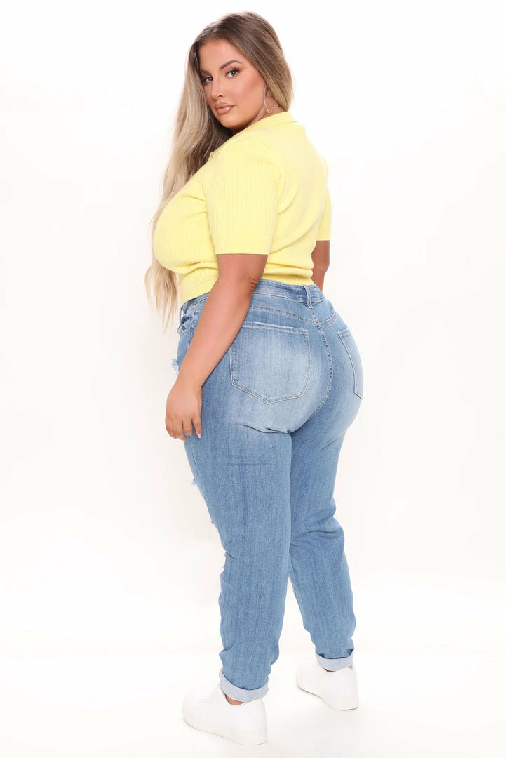 Fashion Nova Shannon High Rise Distressed Jeans - Light Blue Wash