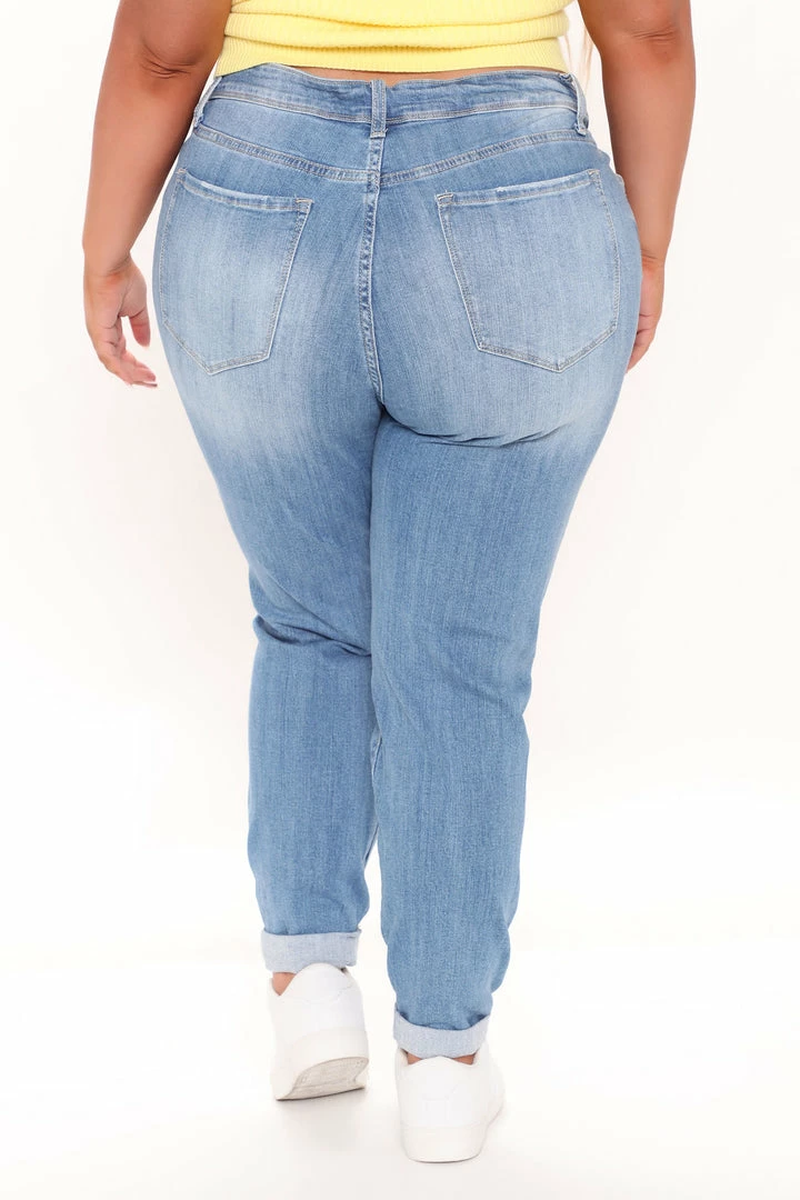 Fashion Nova Shannon High Rise Distressed Jeans - Light Blue Wash