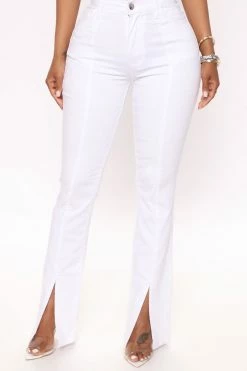 Fashion Nova Megan Split Hem Flare Jeans - White