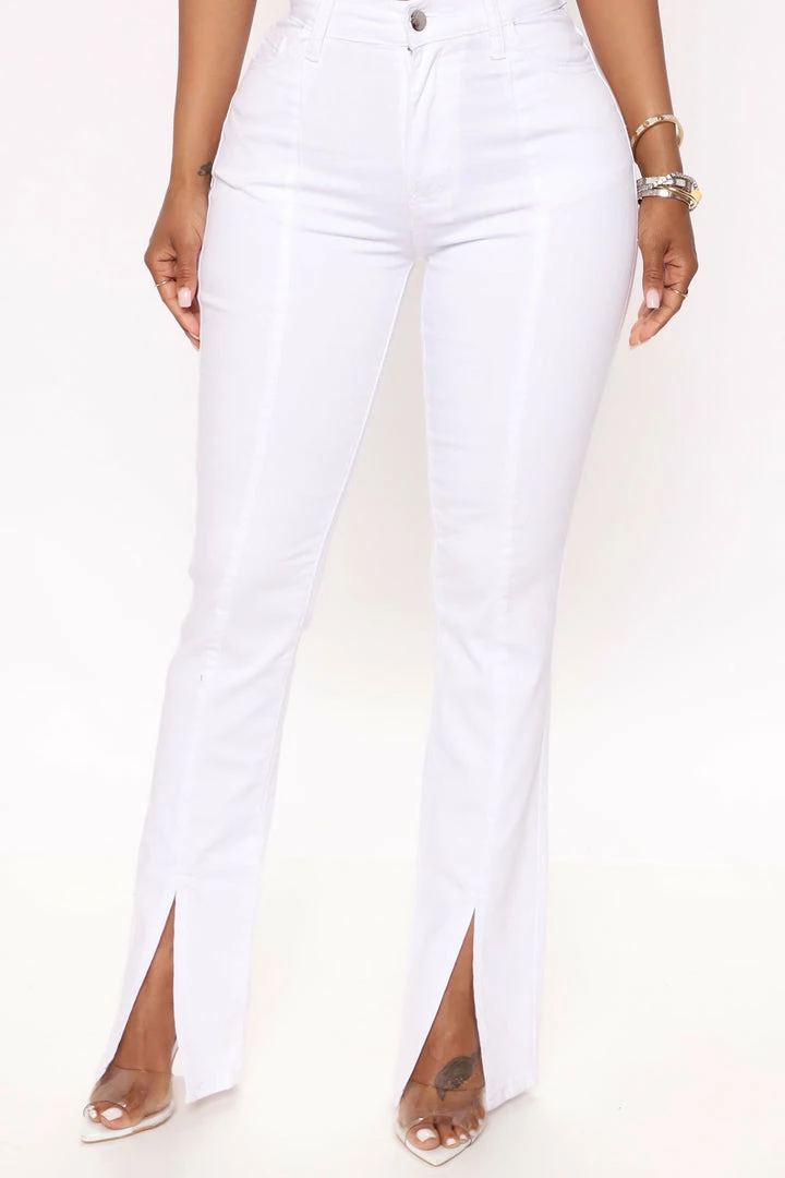 Best Sale ๐ Fashion Nova Megan Split Hem Flare ๐ Jeans - White โญ 4 Fashion Nova Megan Split Hem Flare Jeans - White