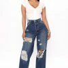 Fashion Nova Simple Pleasure 90's Baggy Jeans - Dark Wash